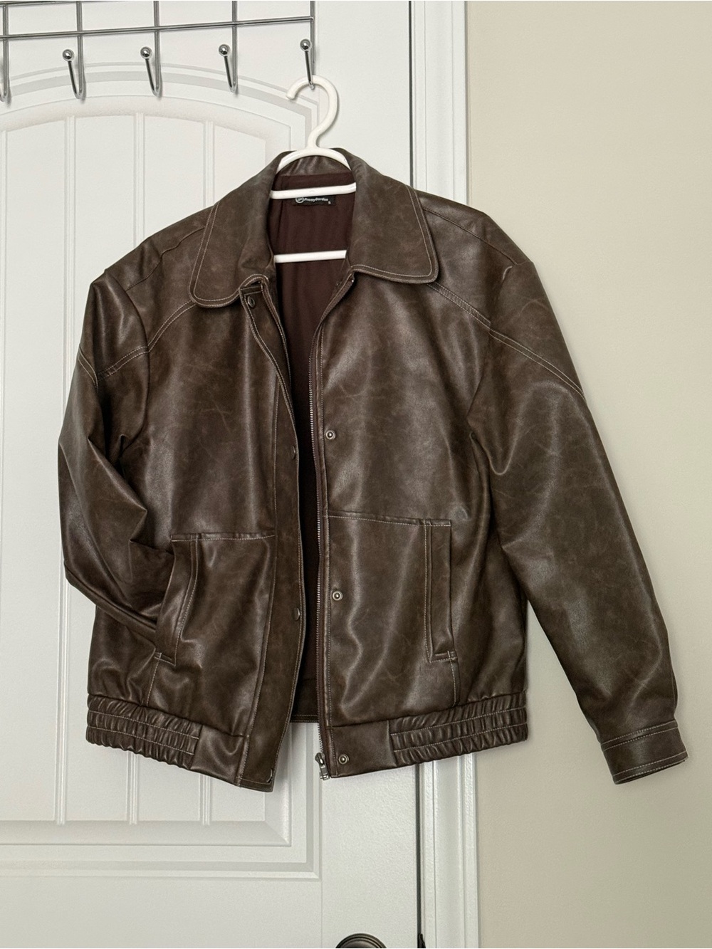 Women's Brown Leather Jacket - Classic Zip Front Bomber